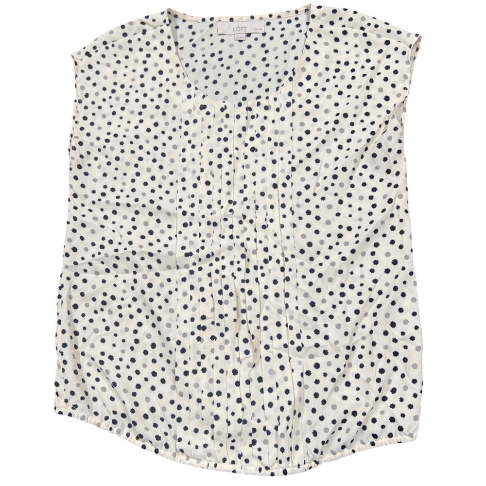 Loft Petites Blouse Top Women SP Small Petite Black White Polka Dot Sleeveless